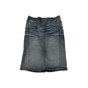 Dolce & Gabbana Blue Denim Midi Pencil Skirt Distressed Vintage US 6 8 Med